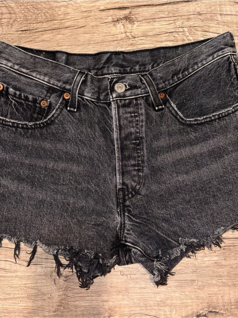 Levi’s 501 Black Frayed Denim Shorts
